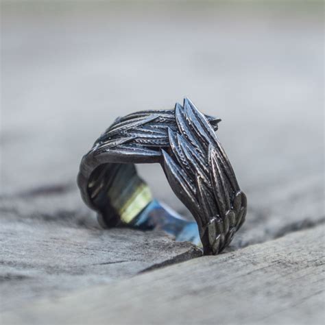 Feathers Ruthenium Plated Ring // Black (10) - Viking Jewelry - Touch ...