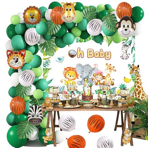 Safari Baby Shower Decorations Jungle Theme Party Supplies Green Balloon Garland Arch Kit with ...