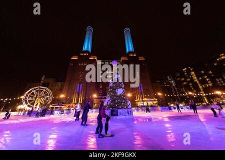 People enjoy the opening of the Battersea Power Station Ice Rink ...