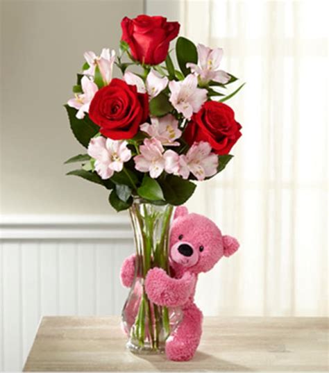 Hug Me Tender Valentine's Day Bouquet - VASE & BEAR INCLUDED in Mascoutah, IL | Flowers ...