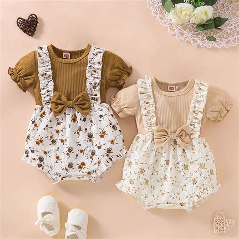 Stretchable Baby Romper For Girl 1 Year Old Brown Apricot Newborn Baby ...