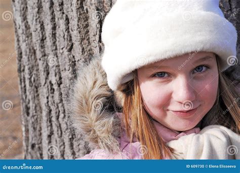 Girl in Winter Hat, Portrait Stock Photo - Image of trees, closeup: 609730