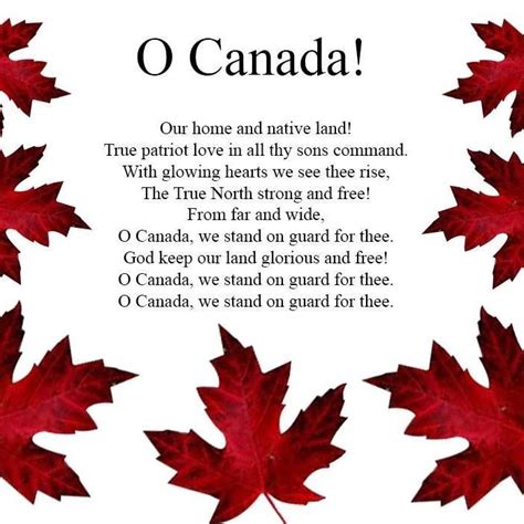 Printable O Canada Lyrics - Printable Cards