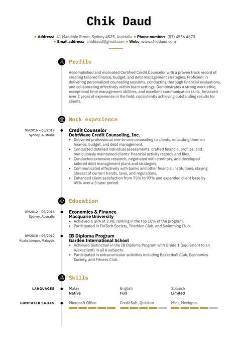 Credit Counselor Resume Example | Kickresume