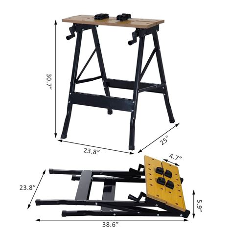 25” Adjustable Folding Portable Work Bench and vise – 385lb Capacity ...