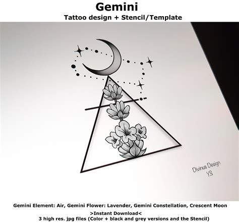 Gemini Horoscope Flower Tattoo Tattoo Design and Tattoo Stencil ...