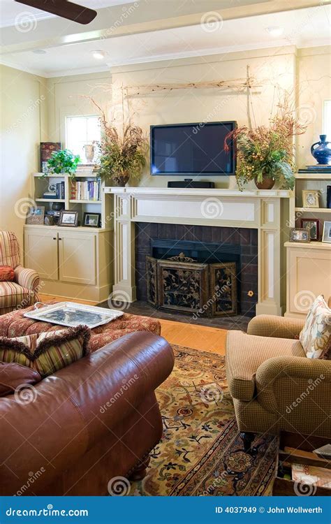 Livingroom with Fireplace and Tv Stock Image - Image of plasma, living ...