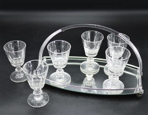French Clear Glass Aperitif Shot Stems with Tray