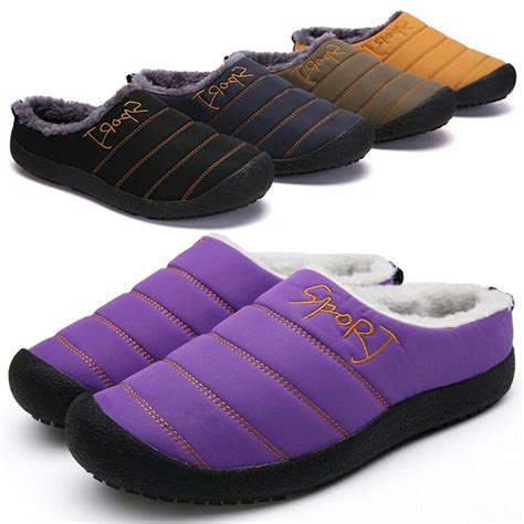 Mens Winter Indoor Outdoor Slippers Warm Fur Slip