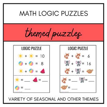 Math Logic Puzzles | Multi-Themed (seasonal, games, sports) | TPT