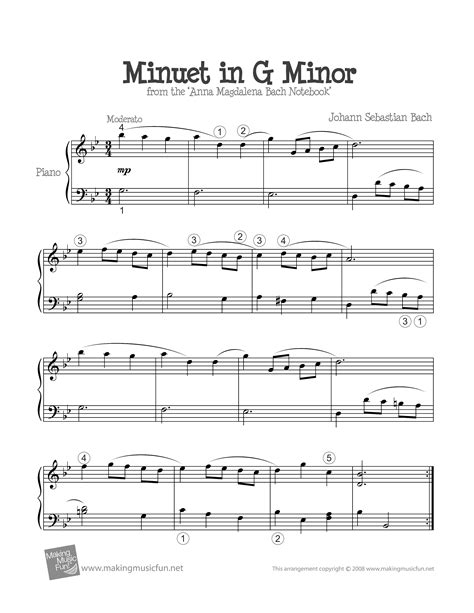 ★Johann Sebastian Bach - Minuet in G Minor ピアノ譜pdf- 香港ポップピアノ協会 無料PDF楽譜 ...