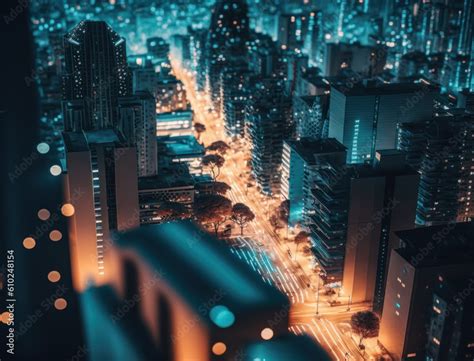 Futuristic city landscape cityscape isometric view Night city Created ...