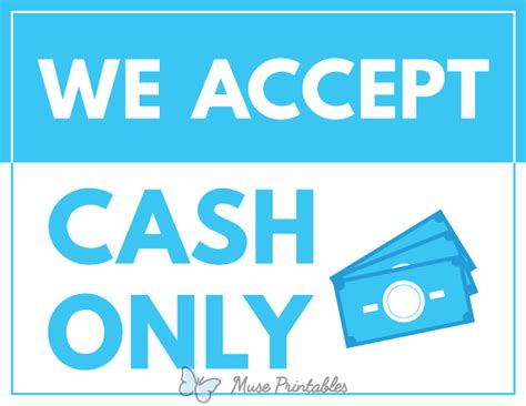 Printable We Accept Cash Only Sign