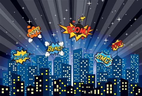 Vinyl photography backdrops Superhero Cartoon photo background Night City Comics Children ...