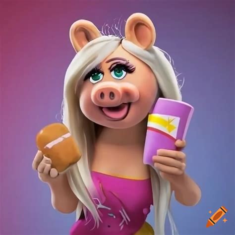 Miss piggy with a dunkin' donuts flag on Craiyon
