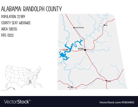 Map of randolph county in alabama usa Royalty Free Vector