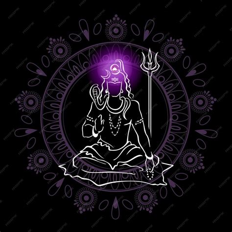 Premium Vector | Shiva hindu god blessing with trident glowing sahasrara crow