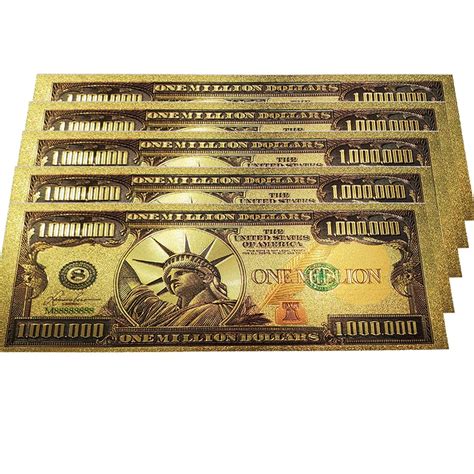 Buy Gold Foil 1 Million Dollar Bill Bookmark, 5 Pack Colored Gold ...