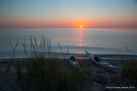 Kayaks on the beach. Point Beach State Forest, Two Rivers, Wisconsin ...