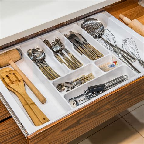 White Cutlery Tray Box Insert Cabinet W:30-90cm Kitchen Drawer Storage ...