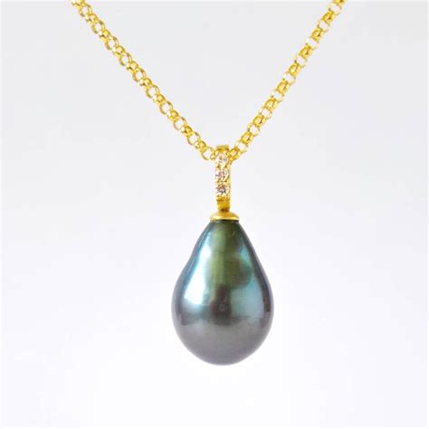 Tahitian Black Pearl Diamond Pendant, 18k Gold Tahitian South Sea Pearl Pendant, Diamond Pearl ...