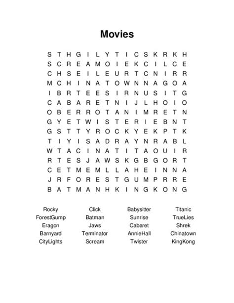 Movies Word Search