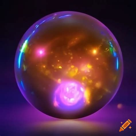 Close-up of a glowing black opal in a crystal ball on Craiyon