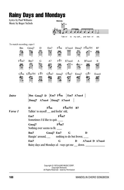 Rainy Days And Mondays by The Carpenters Sheet Music for Mandolin ...