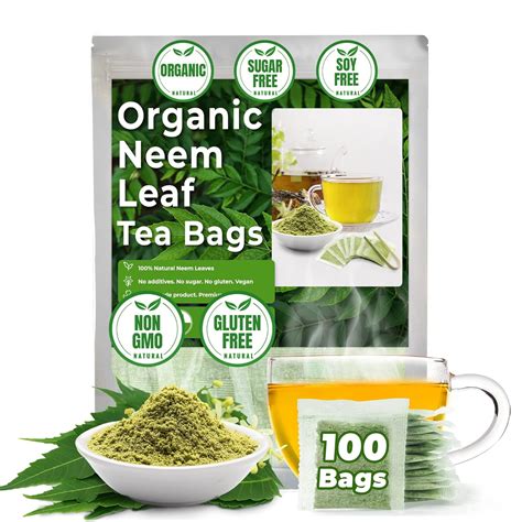 Amazon.com : 100 Tea Bags - Neem Leaf Tea Bags, Pure, Organic, Non-GMO, 100% Neem Leaves. Loose ...