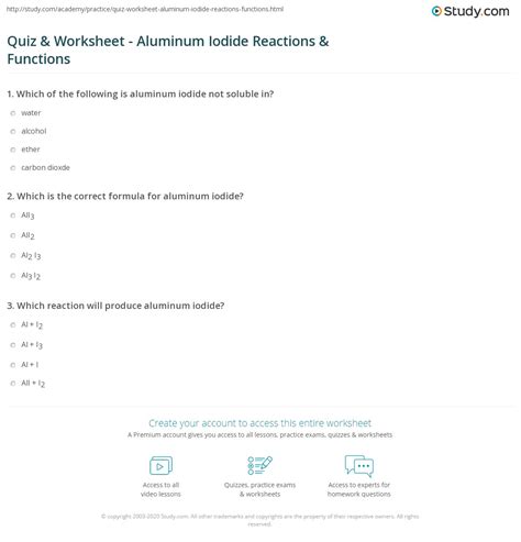 Quiz & Worksheet - Aluminum Iodide Reactions & Functions | Study.com