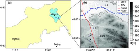 (a) Location of the Xilin River catchment and (b) topography of the... | Download Scientific Diagram