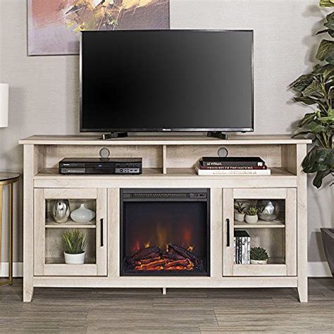 Stylish White Oak Finish Fireplace TV Stand - 58 Inch Wide