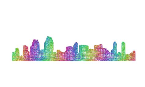 Multicolored Line Art Of San Diego Skyline Silhouette Vector, Sky Drawing, Skyline Drawing ...