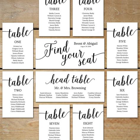 Printable Seating Chart Wedding, Seating Chart Cards // Editable ...