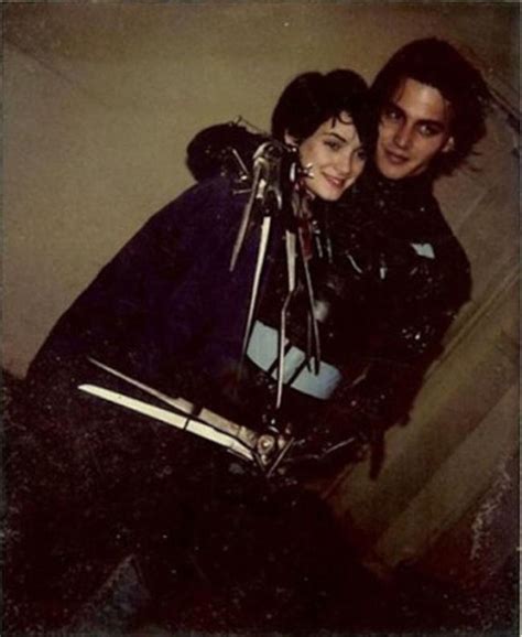 Johnny Depp and Winona Ryder hugging it out between takes. 1990 : r ...