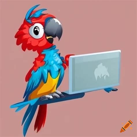 Cartoon parrot using a computer on Craiyon