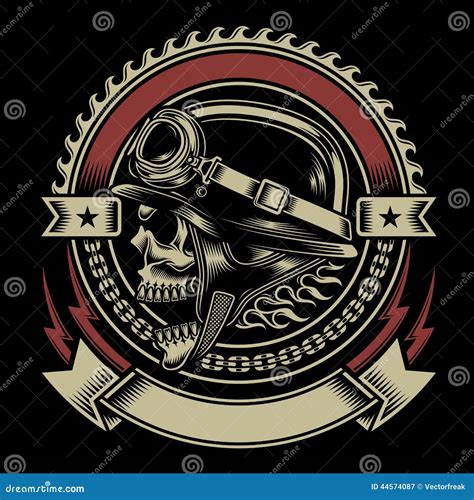 Vintage Biker Skull Emblem stock vector. Illustration of vector - 44574087