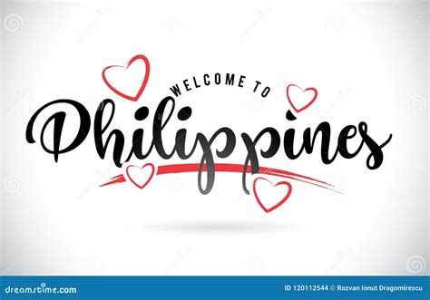 Philippines Welcome To Word Text with Handwritten Font and Red L Stock ...