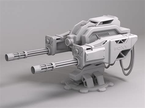 Sci Fi Machine Gun Turret Minigun Military Weapon Robot 3D model | CGTrader