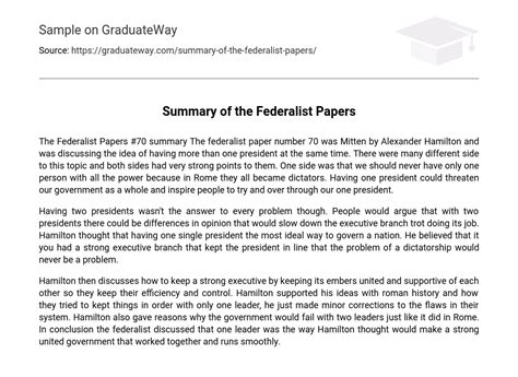 ⇉Summary of the Federalist Papers Essay Example | GraduateWay