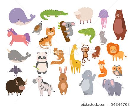 Cute zoo cartoon animals isolated funny... - Stock Illustration [54844708] - PIXTA