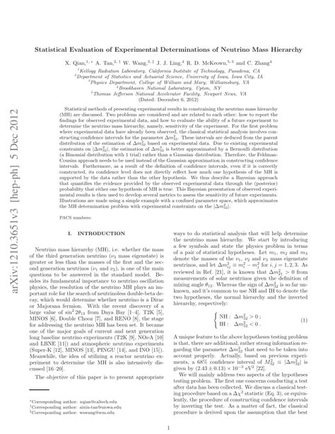 (PDF) Statistical Evaluation of Experimental Determinations of Neutrino ...