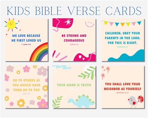 Kids Bible Verse Cards Printable Scripture Cards Kids Scriptures Children's Bible Memory Verse ...