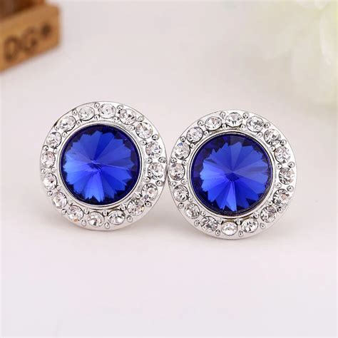 2016 Newest Design Luxury Blue Crystal Stud Earrings High Quality White ...