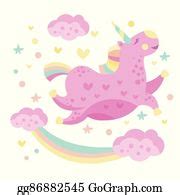 3 Vector Flat Cartoon Chubby Pink Unicorn Clip Art | Royalty Free - GoGraph