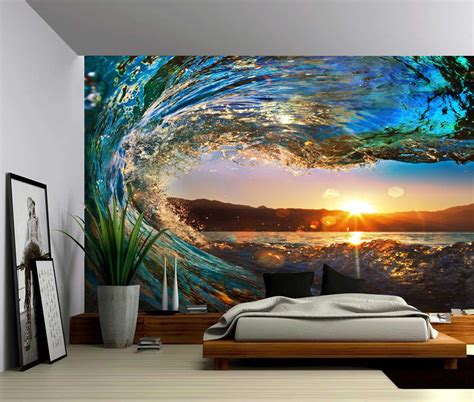 Sunset Sea Ocean Wave - Large Wall Mural, Self-adhesive Vinyl Wallpaper, Peel & Stick fabr ...