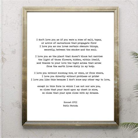 Pablo Neruda Love Poem Print, I Love You Without Knowing How Love Poetry Art, Gallery Wall Idea ...