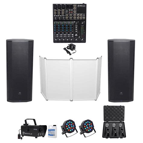 JBL DJ PACKAGE w/ (2) Dual 15” Speakers+Mackie Mixer+Facade+Mics+Fogger+Par Cans - Walmart.com ...