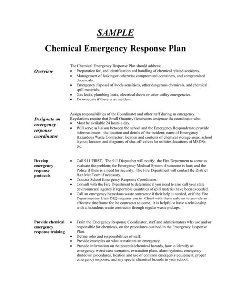 Chemical Emergency Response Plan