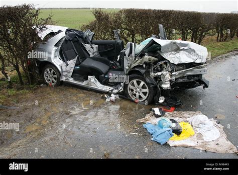 hi speed car crash car wreckage, road traffic collision (RTC Stock Photo - Alamy